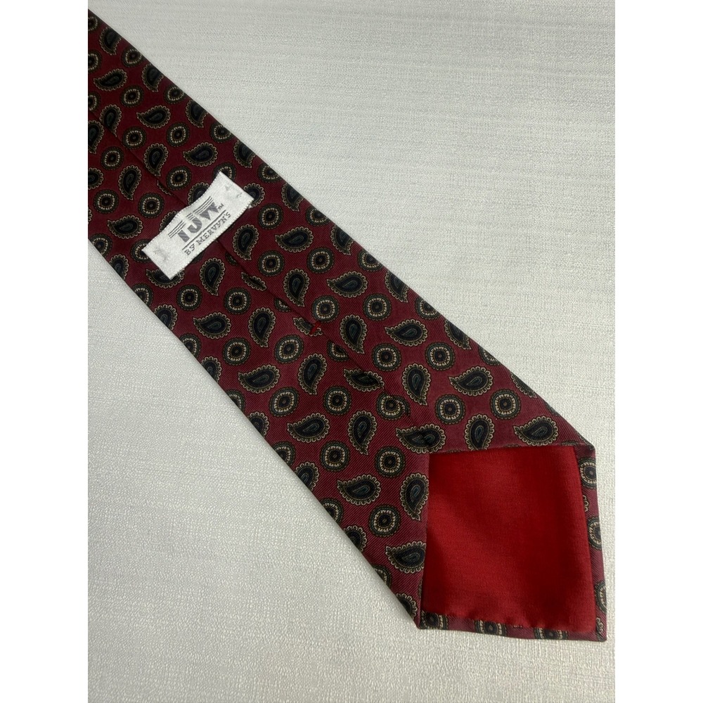 Vintage TJW by Mervyns Mens Paisley Medallion Silk Blend Necktie Burgundy Red